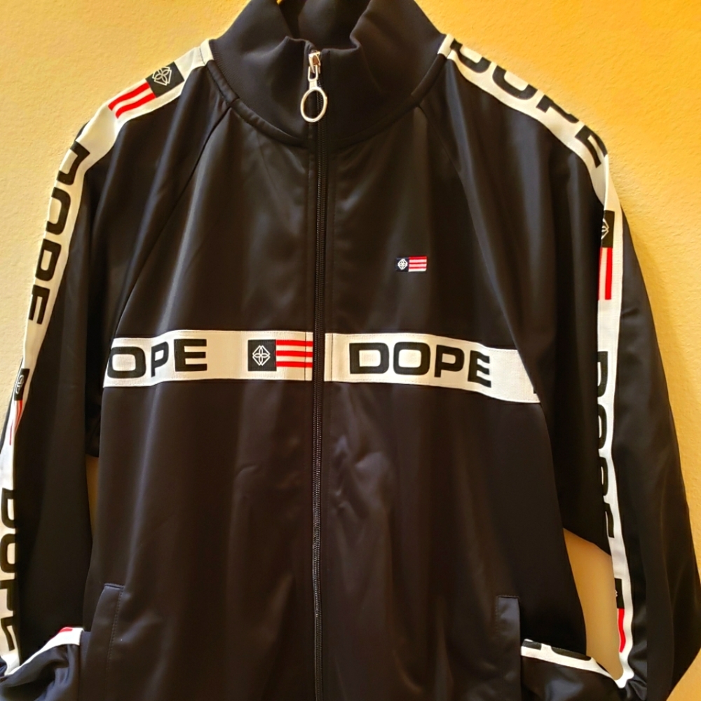 Dope Sport Track Jacket Men's Large Black Training Full-Zip